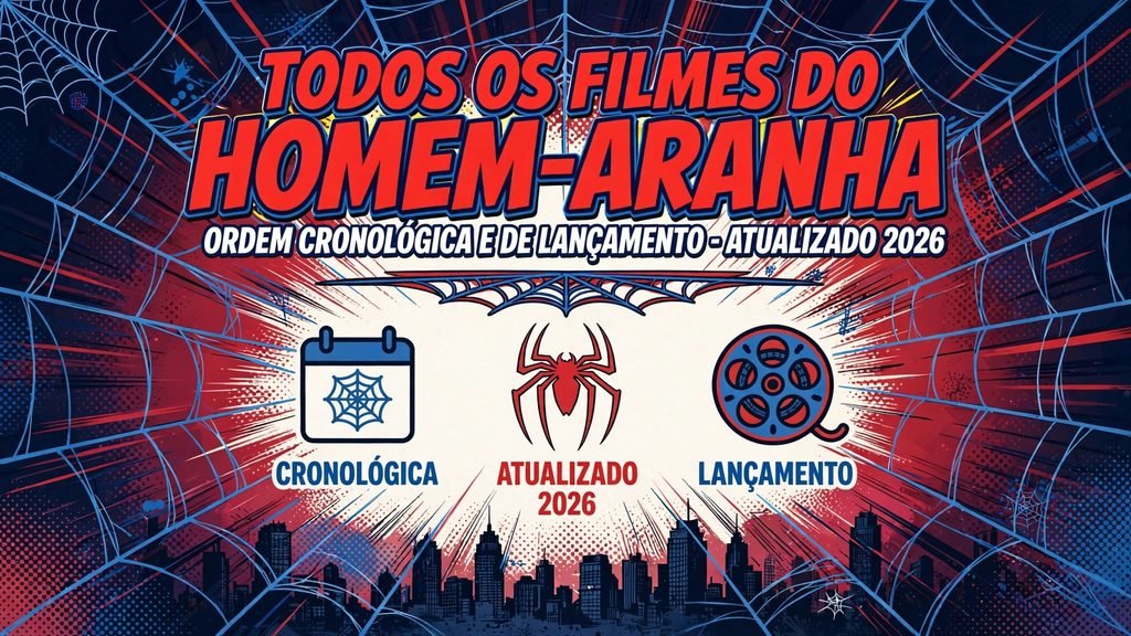 Todos os filmes do Homem-Aranha em ordem cronológica e de lançamento atualizado 2026 - Lista completa com Tobey Maguire, Andrew Garfield e Tom Holland incluindo Homem-Aranha Um Novo Dia Brand New Day
