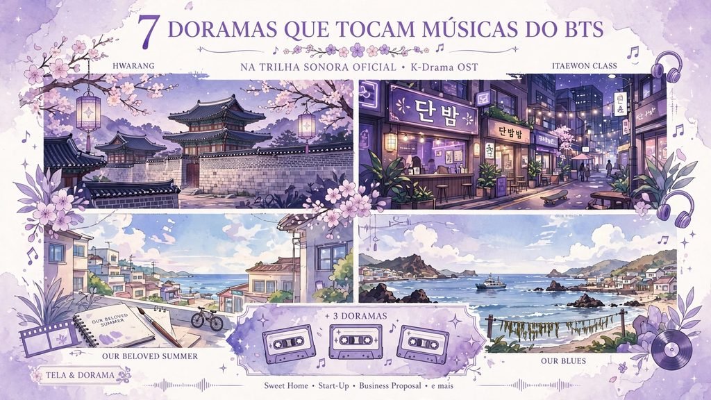 7 doramas que tocam músicas do BTS na trilha sonora oficial - Hwarang, Itaewon Class, Our Beloved Summer e Our Blues com OSTs de V, Jin e Jimin